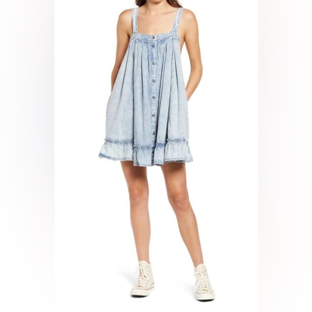 FREE PEOPLE Wild One Cotton Denim Mini Dress Sz XL ✨